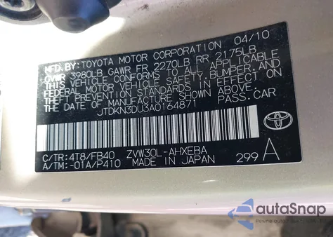 2010 Toyota Prius Ii z USA, uszkodzony, nr VIN JTDKN3DU3A0164871